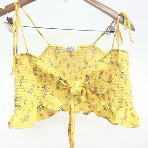 Floral Yellow Smocked Crop Top